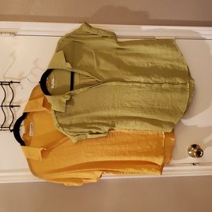 2 Loose fit spring blouses light sage and yellow